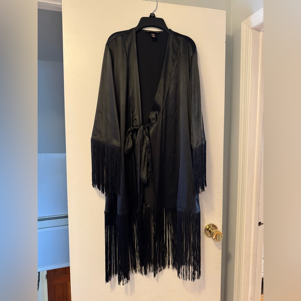 Victoria's Secret Black Silk Fringe Robe